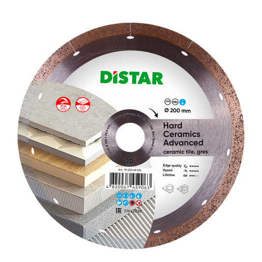 Disco de corte de baldosas cerámicas, gres porcelánico y otros. Cortes de calidad Distar Hard ceramics advanced